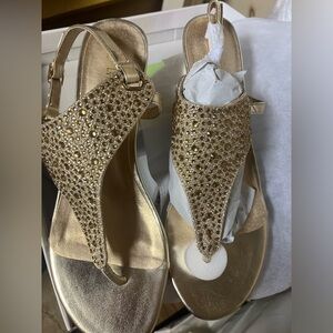 Gold wedge thong sandals